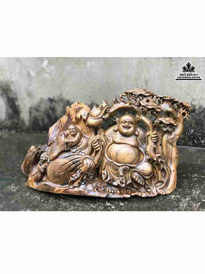 Tượng Phật Di Lặc Nhị Phúc Gỗ Bách Xanh  Cao 33 Ngang 62 Sâu 16 (cm)