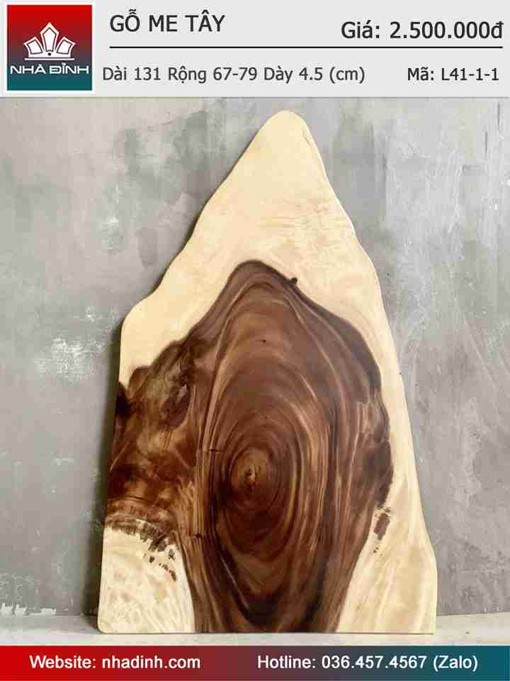 Mặt Bàn Gỗ Me Tây Dài 131 Rộng 67-79 Dày 4,5 (cm)