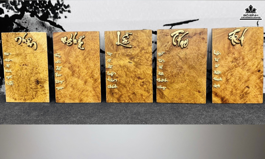 Tranh Gỗ Tranh Chữ Nhân Nghĩa Lễ Tín Trí Gỗ Nu Hương Cao 38 Ngang 25 Dày 1 (cm)