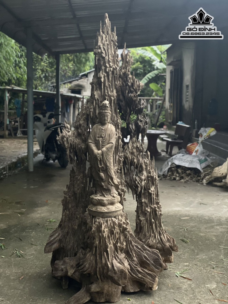 Tượng Phật Quan Âm Gỗ Trầm Hương Cao 200 Ngang 115 (cm)