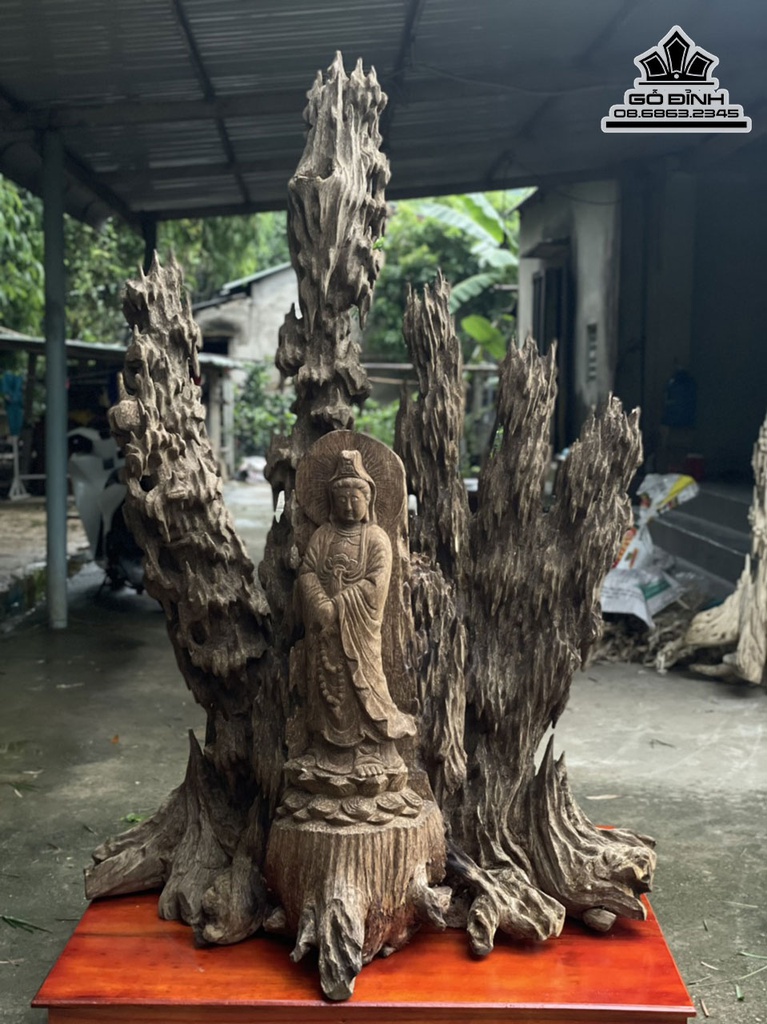 Tượng Phật Quan Âm Gỗ Trầm Hương Cao 205 Ngang 120 (cm)