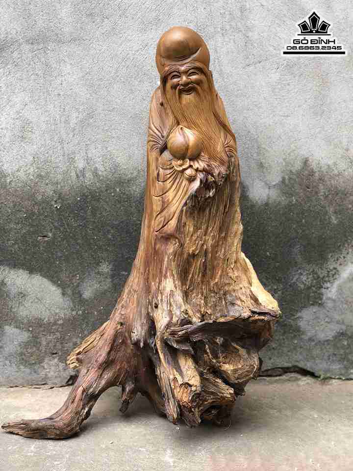Tượng Ông Thọ Gỗ Bách Xanh  Cao 62 Rộng 42 Dày 22 (cm)