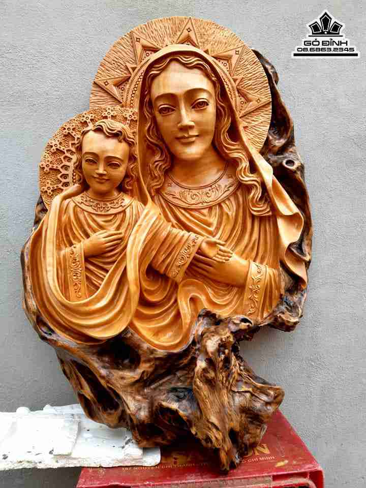 Tượng Mẹ Con Gỗ Trai  Cao 80 Rộng 55 Dày 20 (cm)
