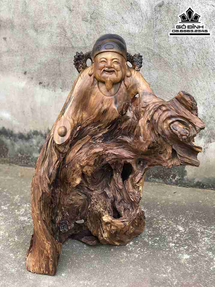 Tượng Thần Tài Gỗ Lũa Bách Xanh  Cao 66 Rộng 48 Dày 21 (cm)