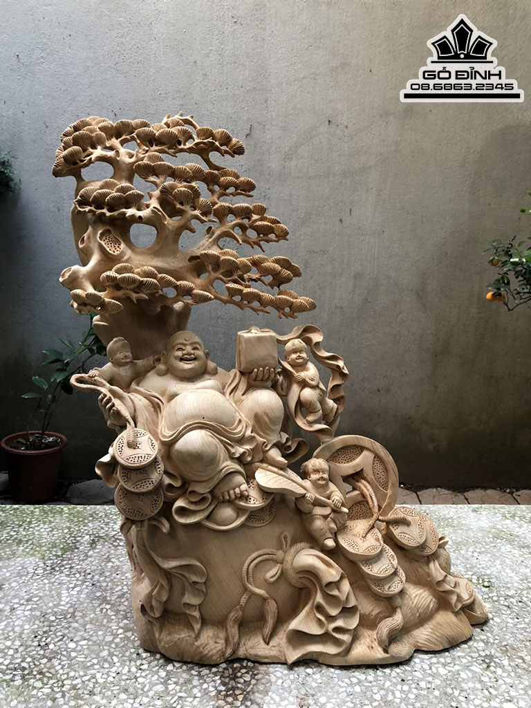 Tượng Phật Di Lặc Ngũ Phúc Gỗ Ngọc Am Cao 36 Ngang 85 Sâu 20 (cm)