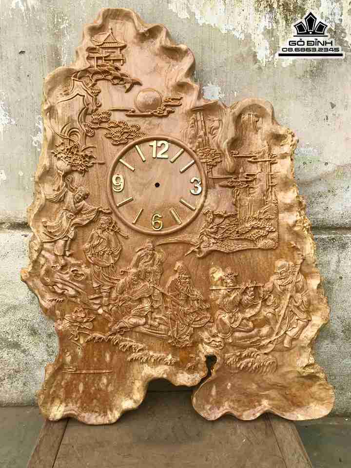 Đồng Hồ Bát Tiên Gỗ Sụn Nu Nghiến  Cao 81 Rộng 58 Dày 2.5 (cm)