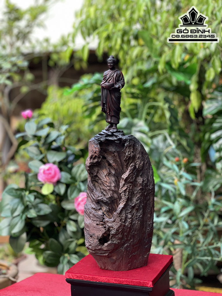 Tượng Phật Thích Ca Gỗ Trắc Cao 50 Ngang 15 Sâu 15 (cm)