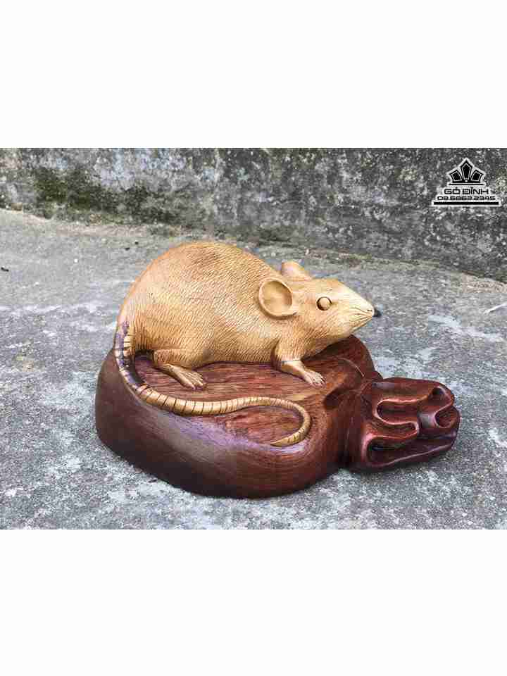 Tượng Chuột Phú Quý Gỗ Hương  Cao 8 Rộng 16 Sâu 11 (cm)