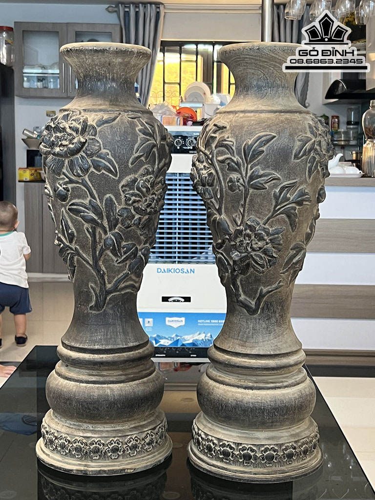 Cặp Lục Bình Gỗ Trầm Hương Cao 60 Đường Kính 20 (cm)