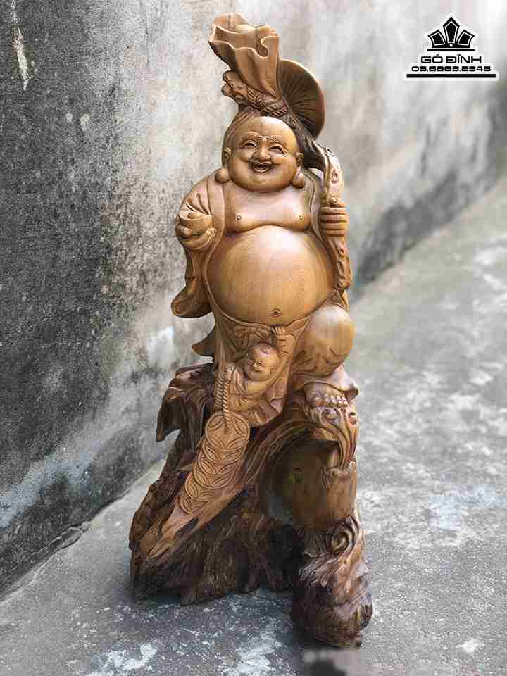 Tượng Phật Di Lặc Nhất Phúc Gỗ Bách Xanh  Cao 66 Rộng 32 Dày 23 (cm)
