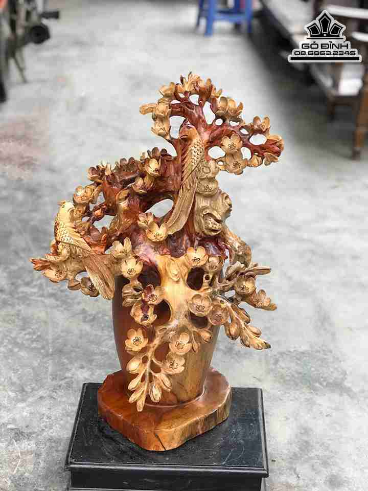 Tượng Bình Mai Điểu Gỗ Hương  Cao 58 Rộng 42 Sâu 42 (cm)