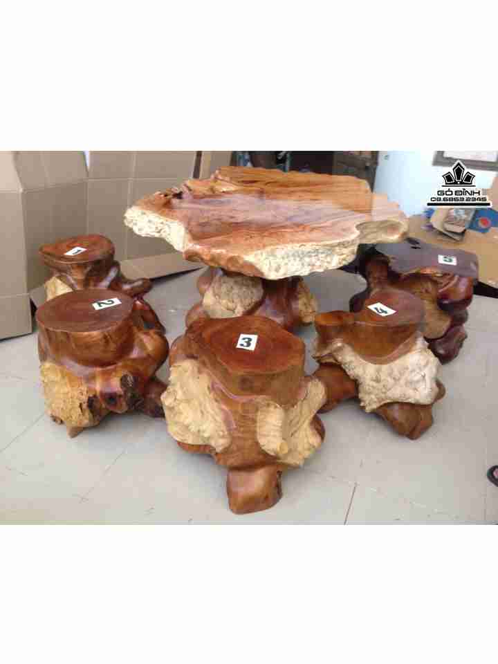 Bộ Bàn Gốc Cây Gỗ Nu Xá Xị ( Gù Hương ) Gồm 1 Bàn Và 5 Đôn