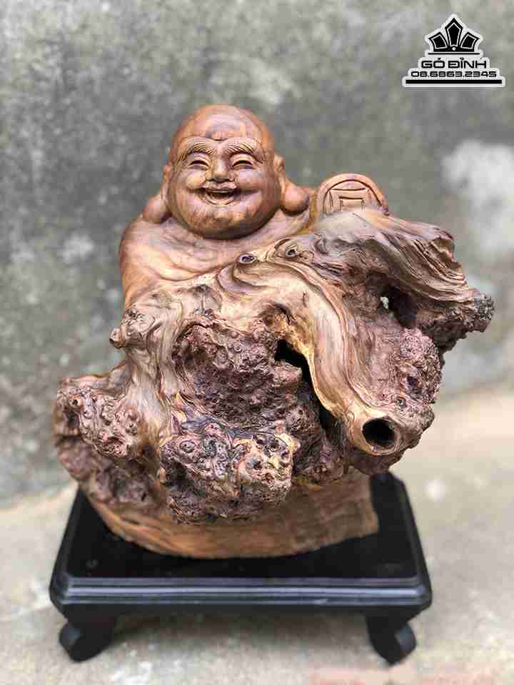 Tượng Phật Di Lặc Gỗ Nu Bách Xanh  Cao 25 Rộng 22 Dày 15 (cm)