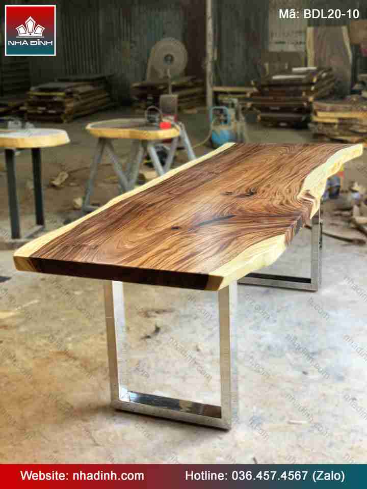 Bàn Ăn Gỗ Me Tây Nguyên Khối  Dài 240 Rộng 78-70-75 Dày 5.3 (cm)