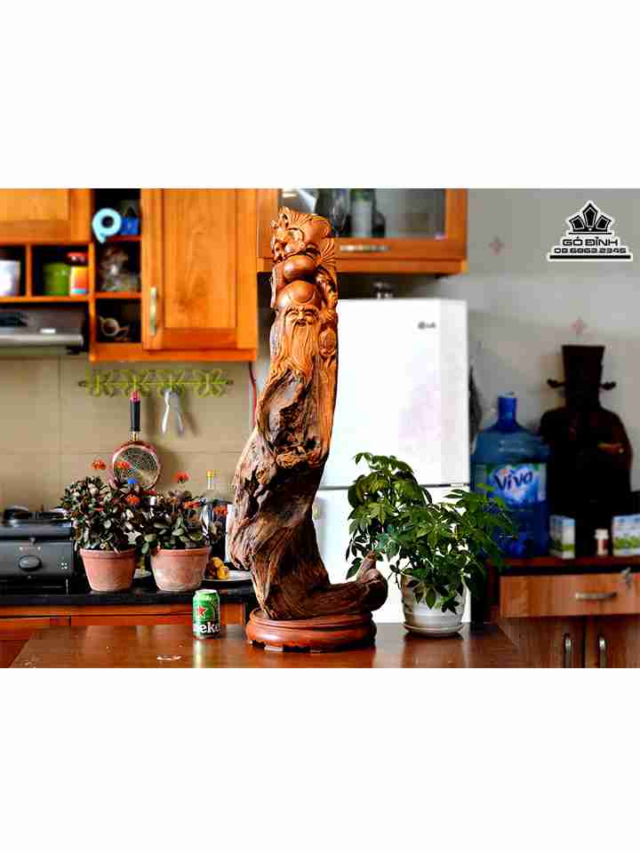 Tượng Ông Thọ Gỗ Lũa Bách Xanh  Cao 100 Ngang 41 Dày 31 (cm)