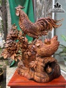 Tượng Gia Đình Gà Hoa Cúc Gỗ Hương Việt Cao 90 Ngang 85 Sâu 45 Cao Cả Kỷ 108 (cm)
