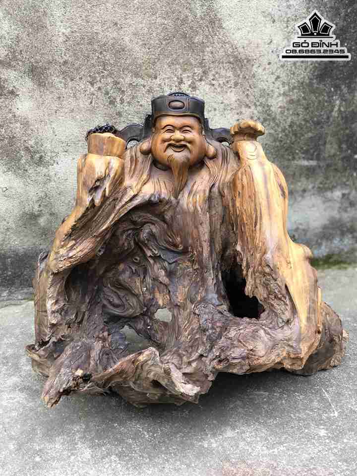 Tượng Thần Tài Gỗ Bách Xanh  Cao 39 Rộng 48 Dày 33 (cm)