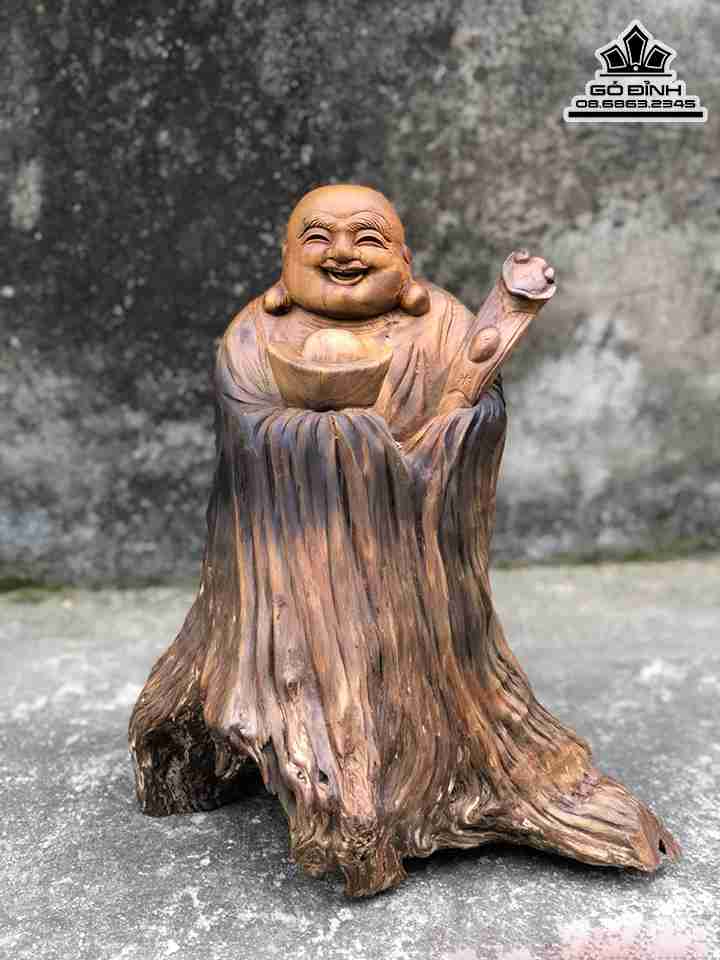 Tượng Phật Di Lặc Gỗ Bách Xanh  Cao 35 Rộng 33 Dày 19 (cm)