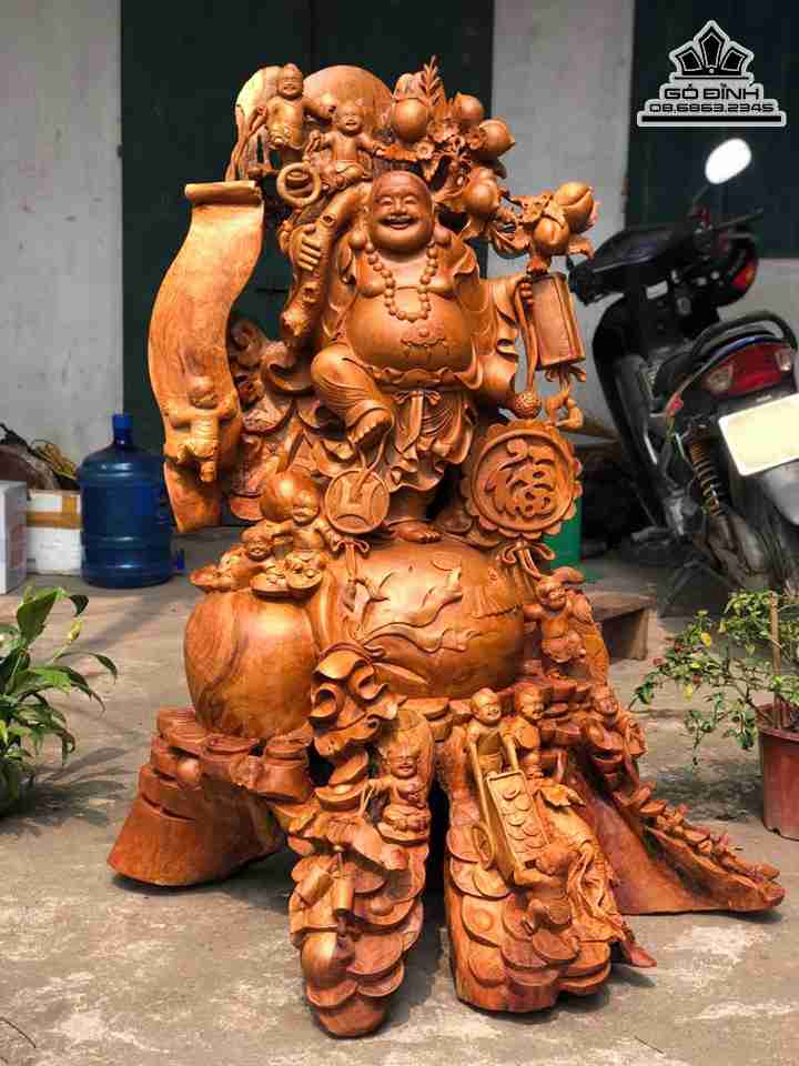 Tượng Phật Di Lặc Hoan Hỷ Gỗ Hương  Cao 120 Rộng 106 Dày 80 (cm)