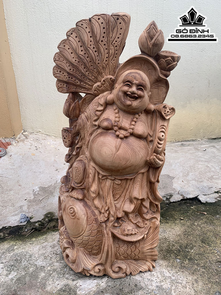 Tượng Di Lặc Phát Tài Gỗ Ngọc Am Cao 54 Ngang 25 Sâu 21 (cm)