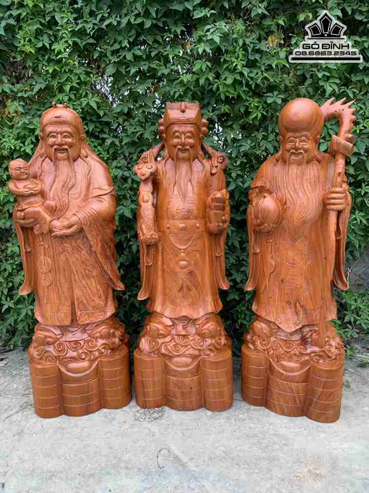 Tượng Tam Đa Phúc Lộc Thọ Gỗ Hương  Cao 100 Rộng 34 Sâu 32 (cm)