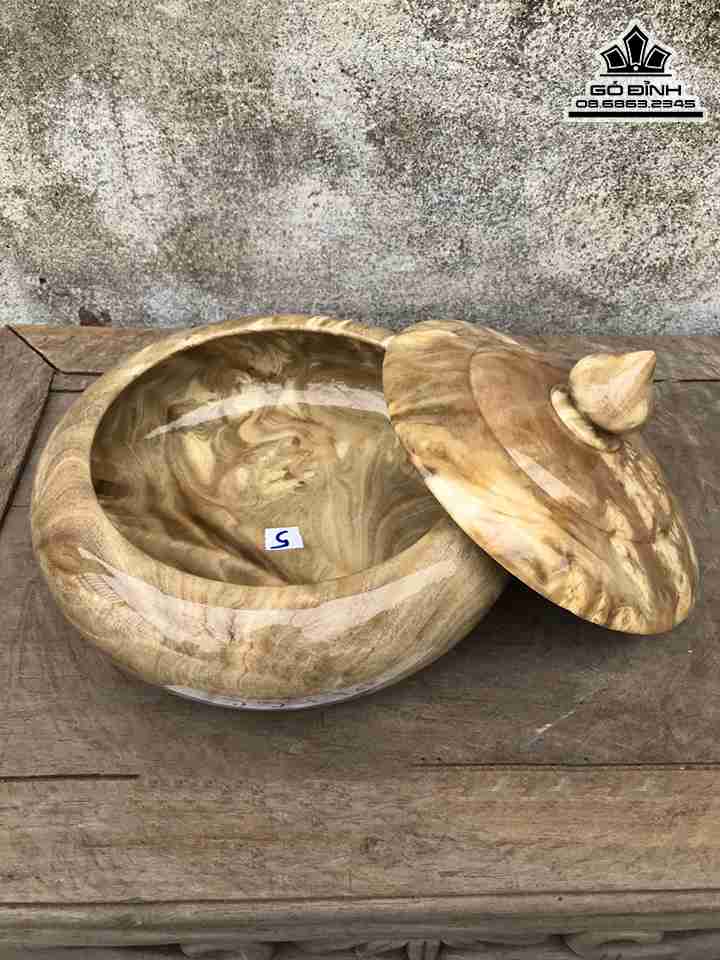 Hộp Bánh Kẹo Gỗ Nu Nghiến  Cao 14 Đường Kính 22 (cm)