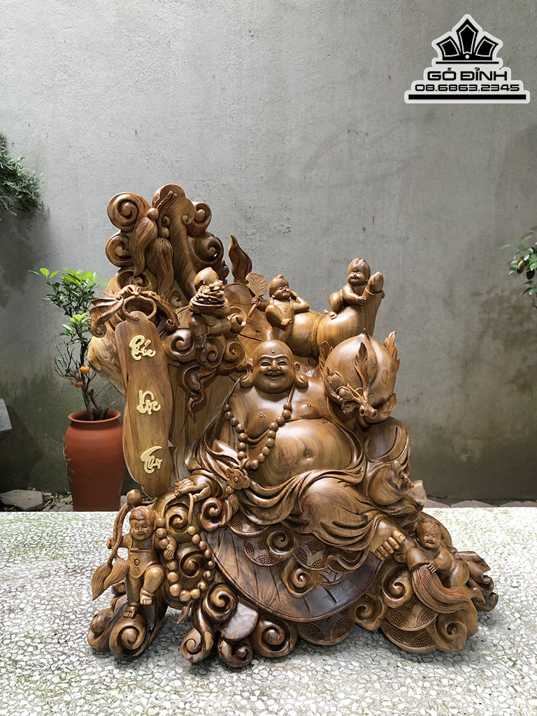 Tượng Phật Di Lặc Ngũ Phúc Gỗ Ngọc Am Cao 60 Ngang 52 Sâu 36 (cm)