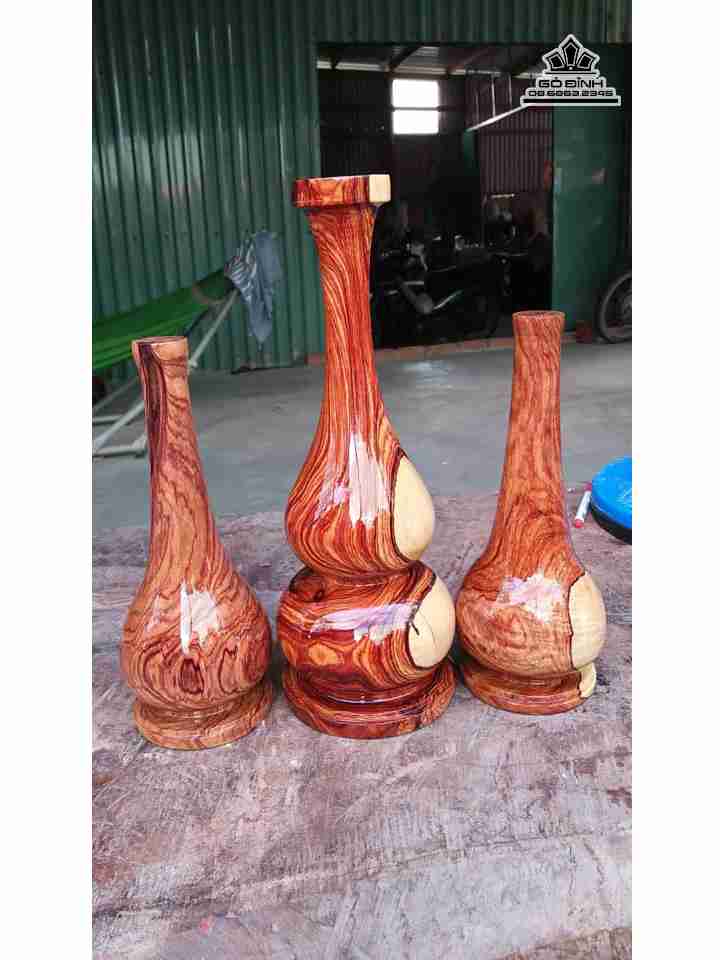 Bộ 3 Bình Gỗ Cẩm  Cao 23-31 Đường Kính 9-11 (cm)
