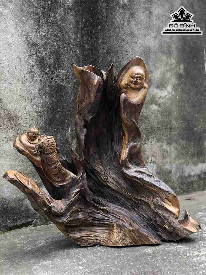 Tượng Phật Di Lặc Gỗ Lũa Bách Xanh  Cao 60 Rộng 60 Dày 22 (cm)