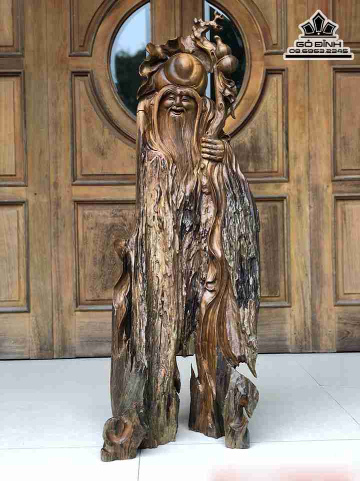 Tượng Ông Thọ Gỗ Lũa Bách Xanh  Cao 111 Rộng 39 Dày 29 (cm)
