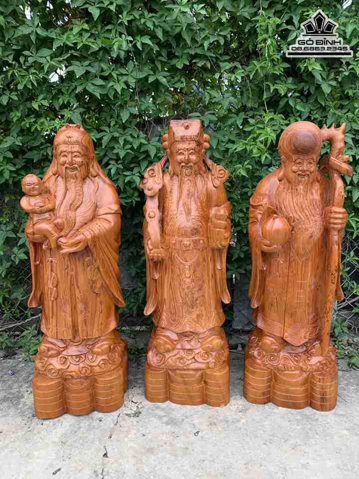 Tượng Tam Đa Phúc Lộc Thọ Gỗ Hương  Cao 80 Rộng 26 Dày 23 (cm)