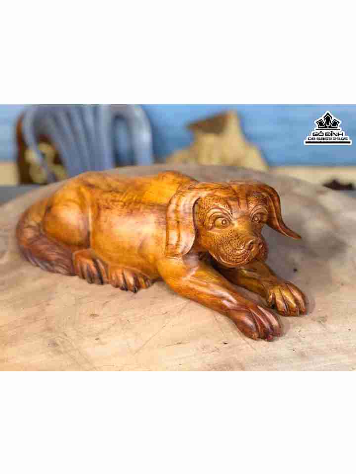 Tượng Chó Gỗ Hương  Cao 14 Rộng 40 Dày 14 (cm)