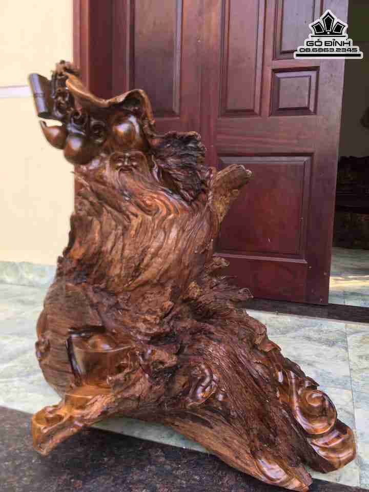 Tượng Ông Thọ Gỗ Lũa Bách Xanh  Cao 83 Rộng 76 Dày 52 (cm)