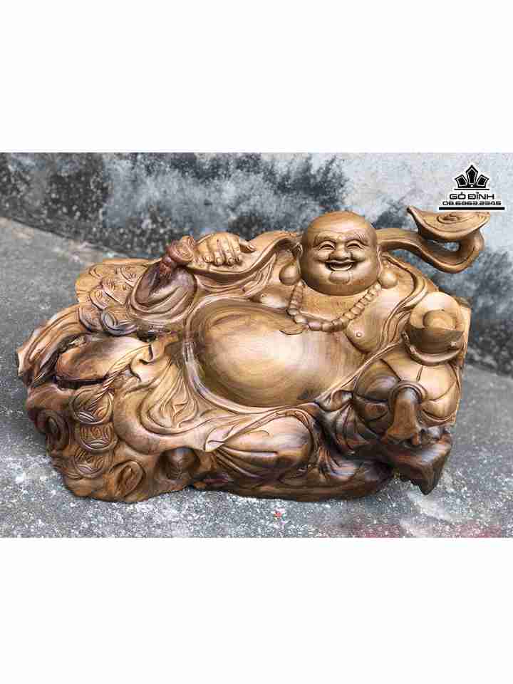 Tượng Phật Di Lặc Ngồi Gỗ Bách Xanh  Cao 28 Rộng 43 Dày 22 (cm)