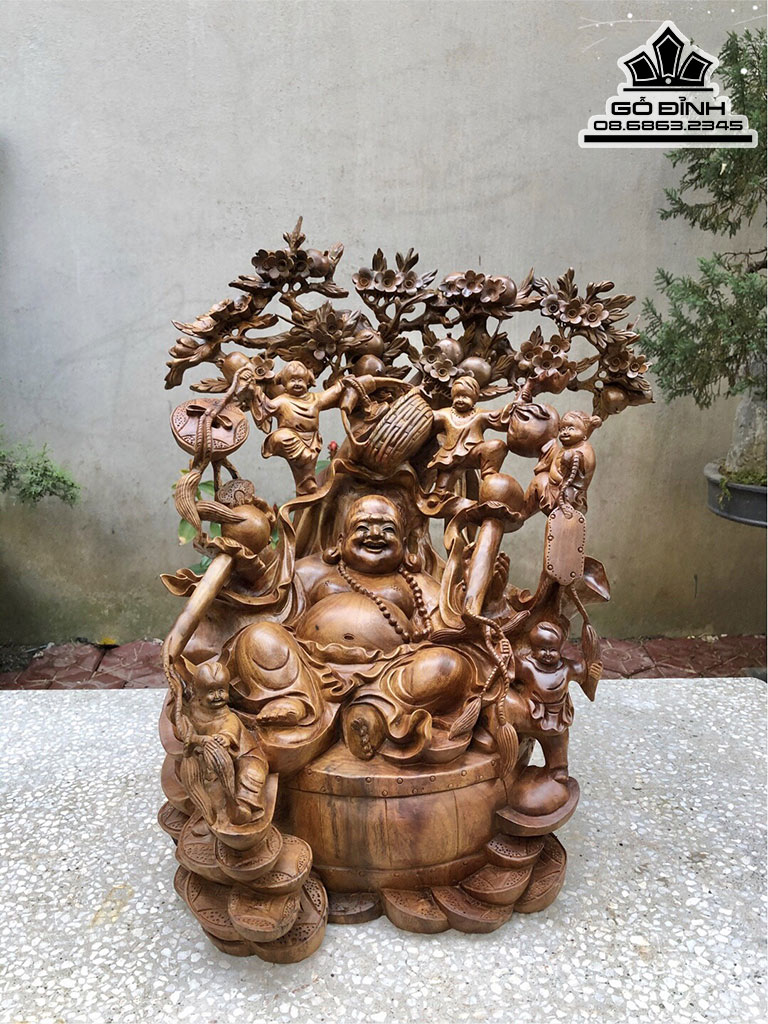 Tượng Di Lặc Ngũ Phúc Gỗ Xá Xị Cao 65 Ngang 66 Sâu 50 (cm)