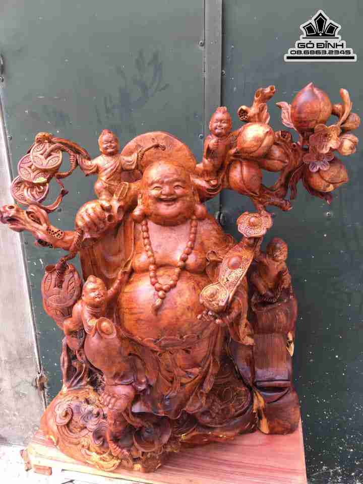 Tượng Phật Di Lặc Vác Cành Đào Gỗ Sụn Hương  Cao 81 Rộng 65 Sâu 40 (cm)