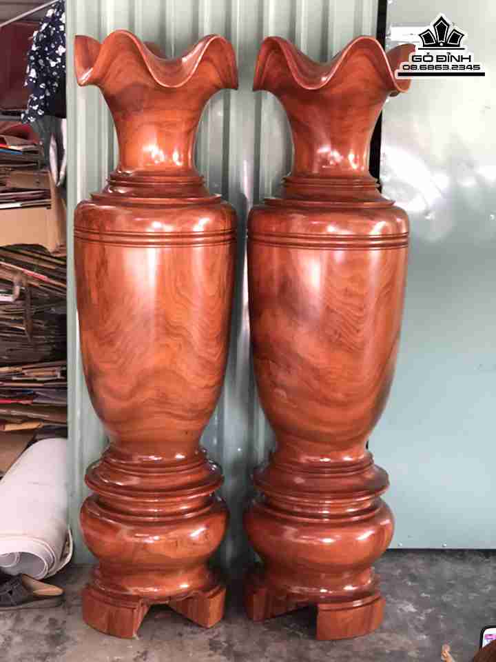 Cặp Lục Bình Gỗ Đinh Hương Việt  Cao 167 Đường Kính 47 (cm)