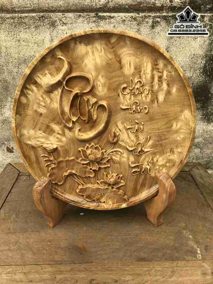 Đĩa Chữ Tâm Gỗ Nu Nghiến  Đường Kính 28.5 Dày 2.2 (cm)