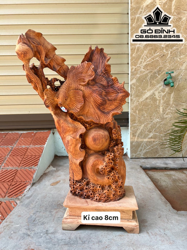 Tượng Cá Xiêm Gỗ Cẩm Việt Cao 60 Ngang 33 Sâu 20 (cm)