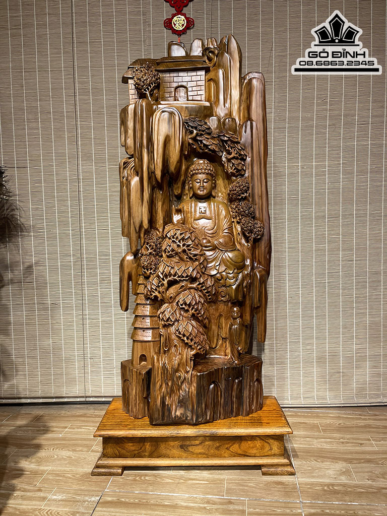 Tượng Phật A Di Đà Gỗ Ngọc Am Cao 115 Ngang 50 Sâu 22 (cm)
