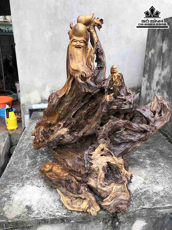 Tượng Ông Thọ Gỗ Bách Xanh  Cao 86 Rộng 82 Dày 42 (cm)