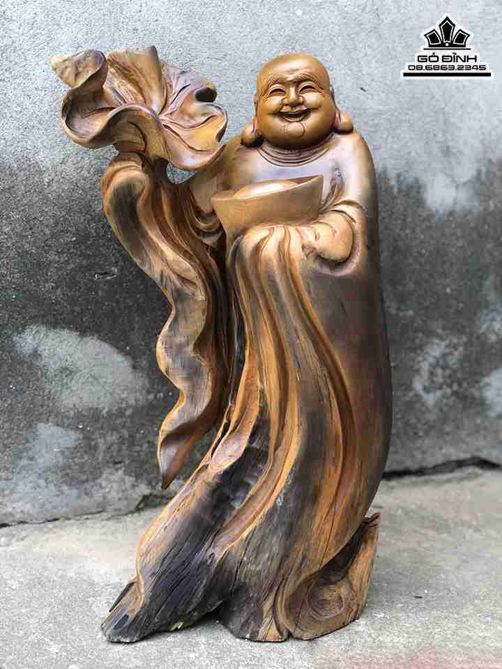 Di Lặc Gỗ Bách Xanh Cao 50 Rộng 28 Dày 20 (cm)