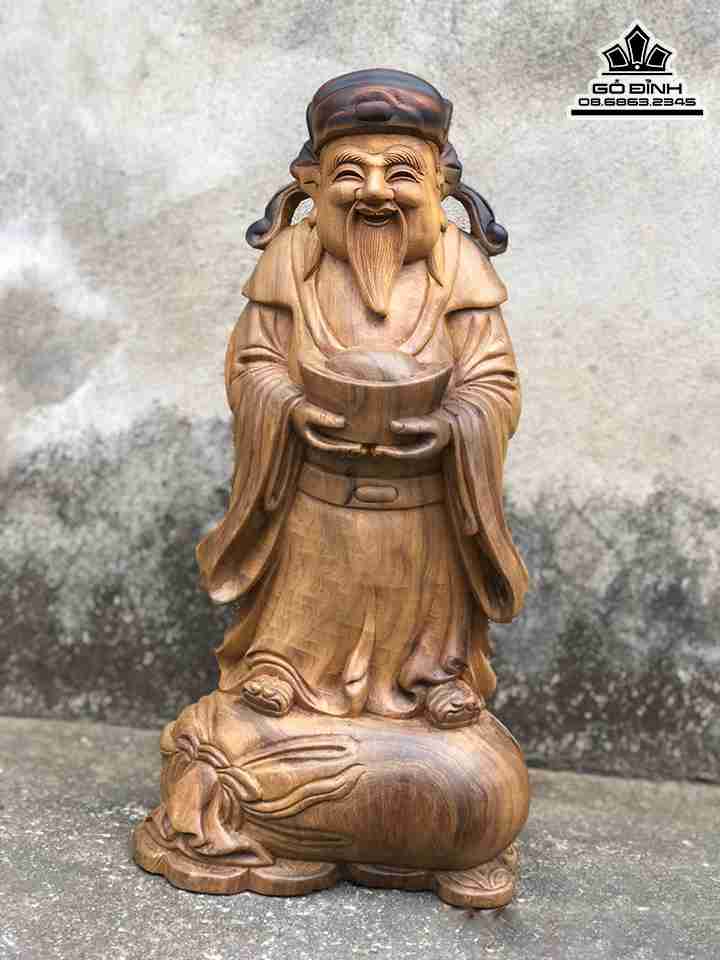 Tượng Thần Tài Gỗ Bách Xanh  Cao 40 Rộng 20 Dày 9 (cm)