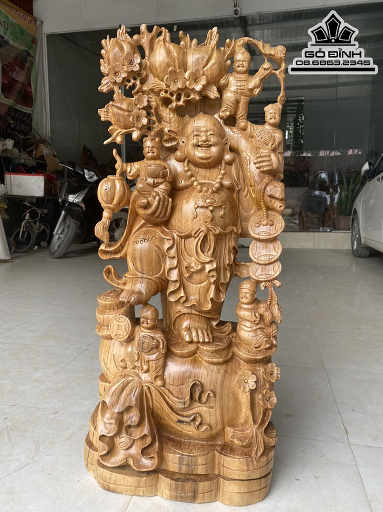 Tượng Di Lặc Ngũ Phúc Gỗ Ngọc Am Cao 103 Ngang 43 Sâu 22 (cm)