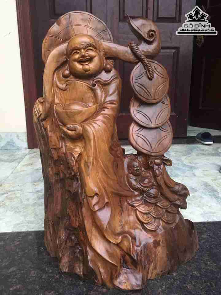 Tượng Phật Di Lặc Nhất Phúc Gỗ Bách Xanh  Cao 58 Rộng 42 Dày 19 (cm)