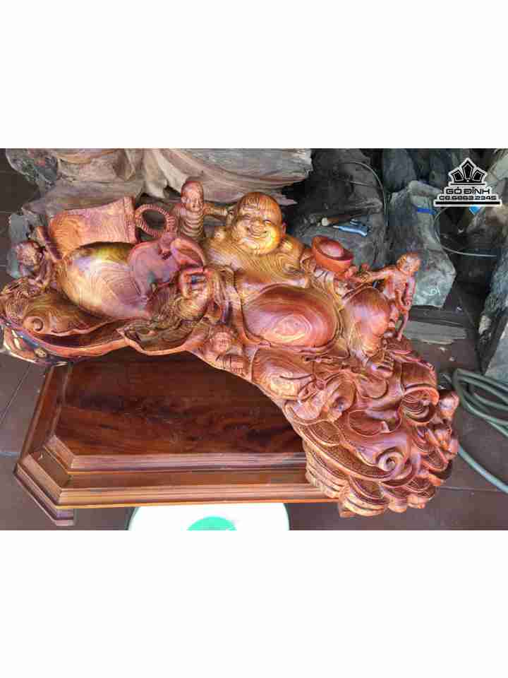 Tượng Phật Di Lặc Ngũ Phúc Gỗ Cẩm Lai  Rộng 80 Sâu 25 Cao 36 (cm)