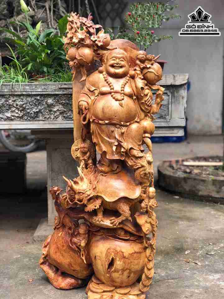 Tượng Phật Di Lặc Đứng Long Quy Gỗ Sụn Hương  Cao 120 Rộng 55 Dày 40 (cm)