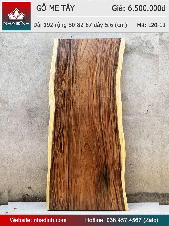 Mặt Bàn Gỗ Me Tây Nguyên Khối Dài 192 Rộng 80-82-97 Dày 5.6 (cm)