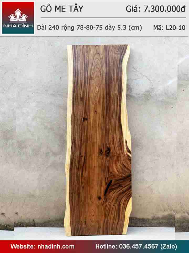 Mặt Bàn Gỗ Me Tây Nguyên Khối Dài 240 Rộng 78-80-75 Dày 5,3 (cm) 