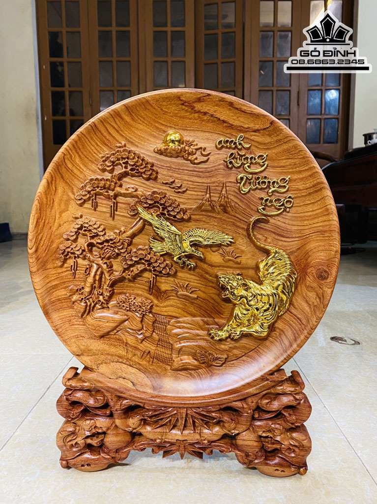 Đĩa Anh Hùng Tương Ngộ Gỗ Hương Đá Cao 49 Đường Kính 40 Dày 3 (cm)